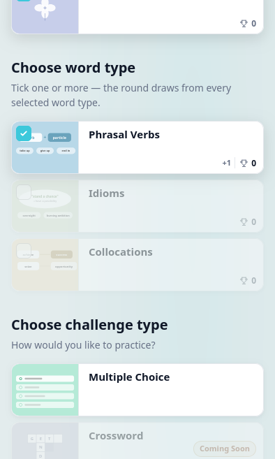i-Speak English vocab overview: phrasal verbs, idioms and collocations grouped by topic.